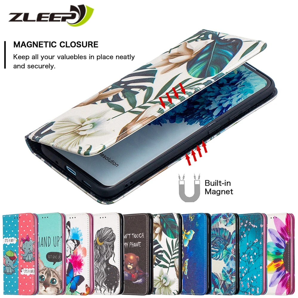 

Leather Painted Wallet Case For Samsung Galaxy S21 S20 FE S10 E Note 20 Ultra Plus A81 A91 Flip Magnetic Cards Stand Phone Cover
