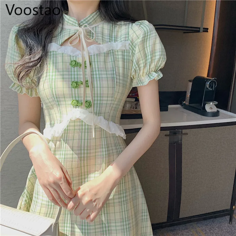 Chinese Style Sweet Lolita Cheongsams Dress Summer Women Elegant Chic Ruffles Plaid Mini Dress Girly Vintage Party Qipao Dresses
Chinese Style Sweet Lolita Cheongsams Dress Summer Women Elegant Chic Ruffles Plaid Mini Dress Girly Vintage Party Qipao Dresses
