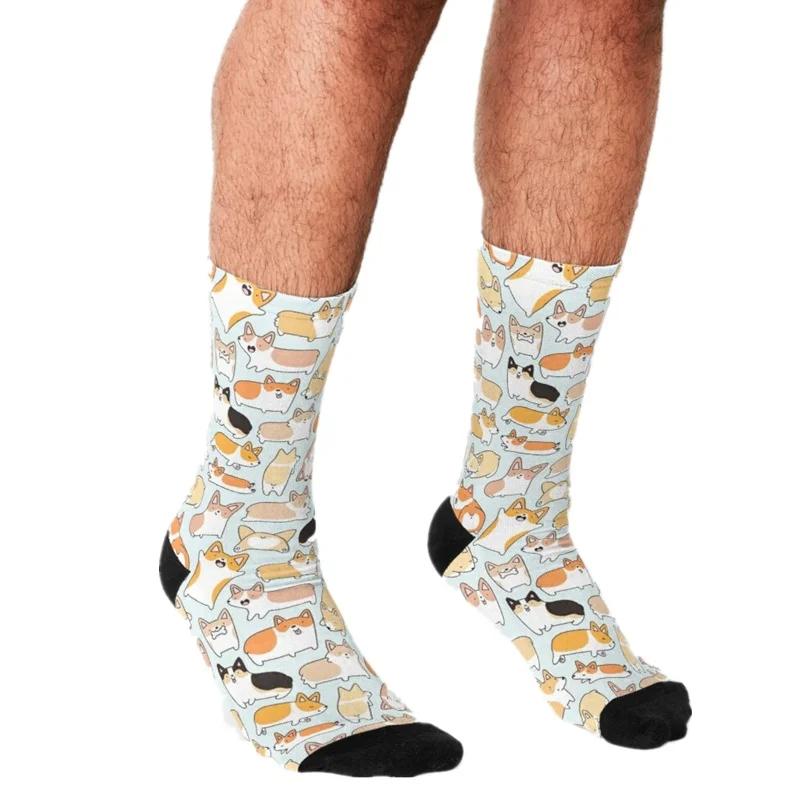 

2021 смешные мужские носки harajuku корги Doodle печатных счастливы в стиле хип-хоп для мужчин носки для девочек Новинка скейтборд с круглым Повседн...
