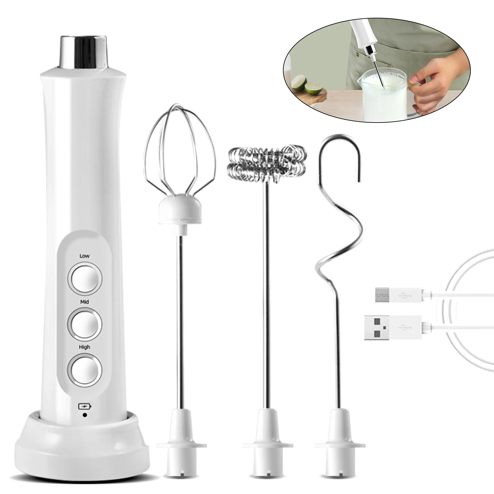 Portable USB rechargeable milk frother handheld electric 3-speed froth machine blender suitable for cappuccino latte whisk
Portable USB rechargeable milk frother handheld electric 3-speed froth machine blender suitable for cappuccino latte whisk