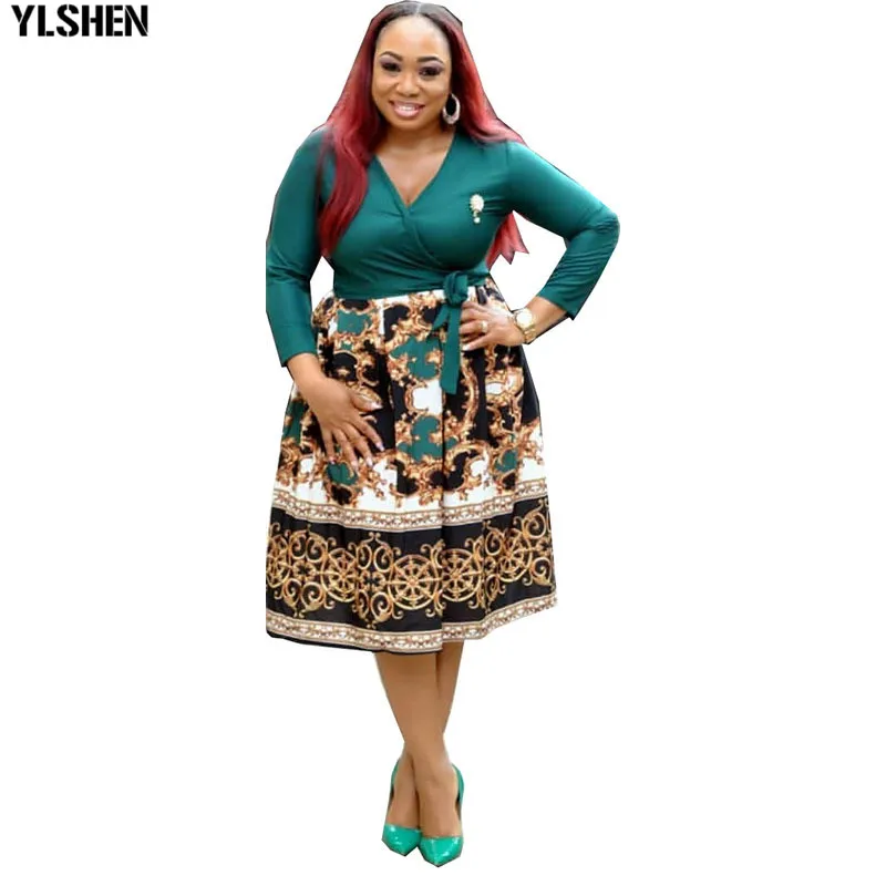 Autumn Fall African Dresses Women High Waist Dress Big Plus Size Flower Printed Elegant Office Ladies Tunic Pleated Midi Dress
Autumn Fall African Dresses Women High Waist Dress Big Plus Size Flower Printed Elegant Office Ladies Tunic Pleated Midi Dress