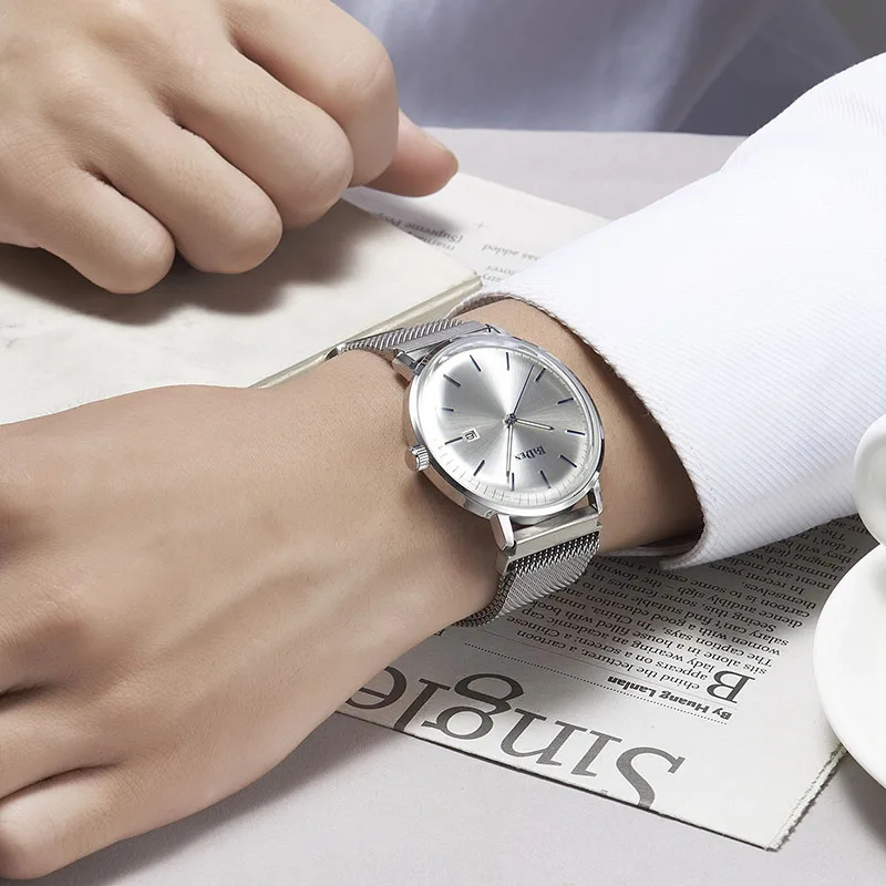 Часы мужские кварцевые светящиеся стальные деловые с сетчатым ремешком|wristwatch