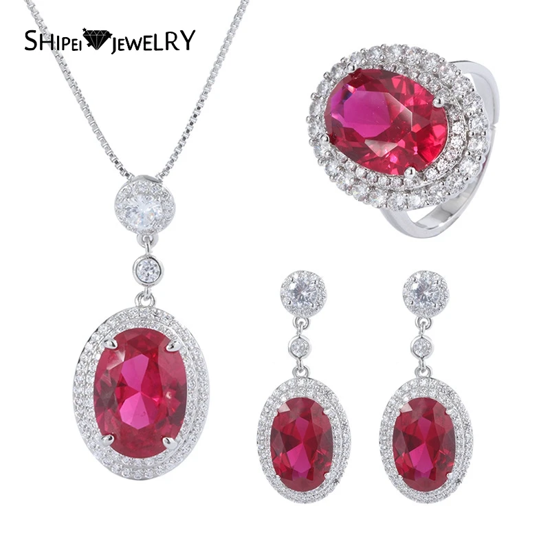 Shipei Luxury 925 Sterling Silver Oval Cut Ruby Created Moissanite Gemstone Rings/Earrings/Pendant/Necklace Wedding Jewelry Sets
Shipei Luxury 925 Sterling Silver Oval Cut Ruby Created Moissanite Gemstone Rings/Earrings/Pendant/Necklace Wedding Jewelry Sets