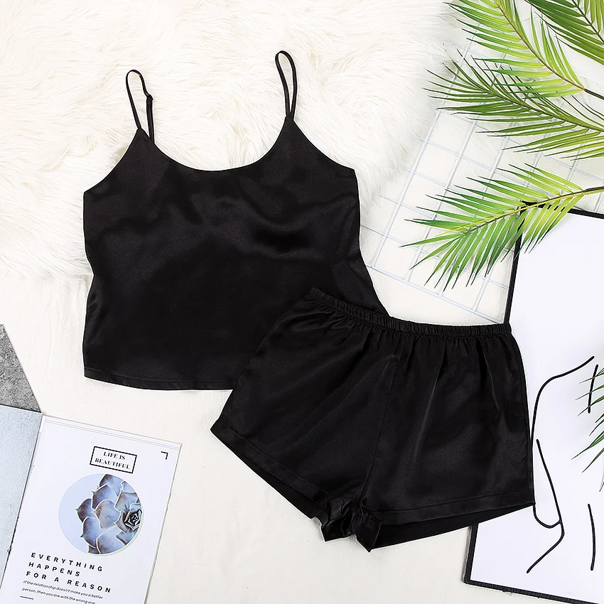 Backless Satin Sexy Pajamas Black Lace Pajamas With Pants Loose Spaghetti Strap Intimate Lingerie Sleepwear Women
Backless Satin Sexy Pajamas Black Lace Pajamas With Pants Loose Spaghetti Strap Intimate Lingerie Sleepwear Women