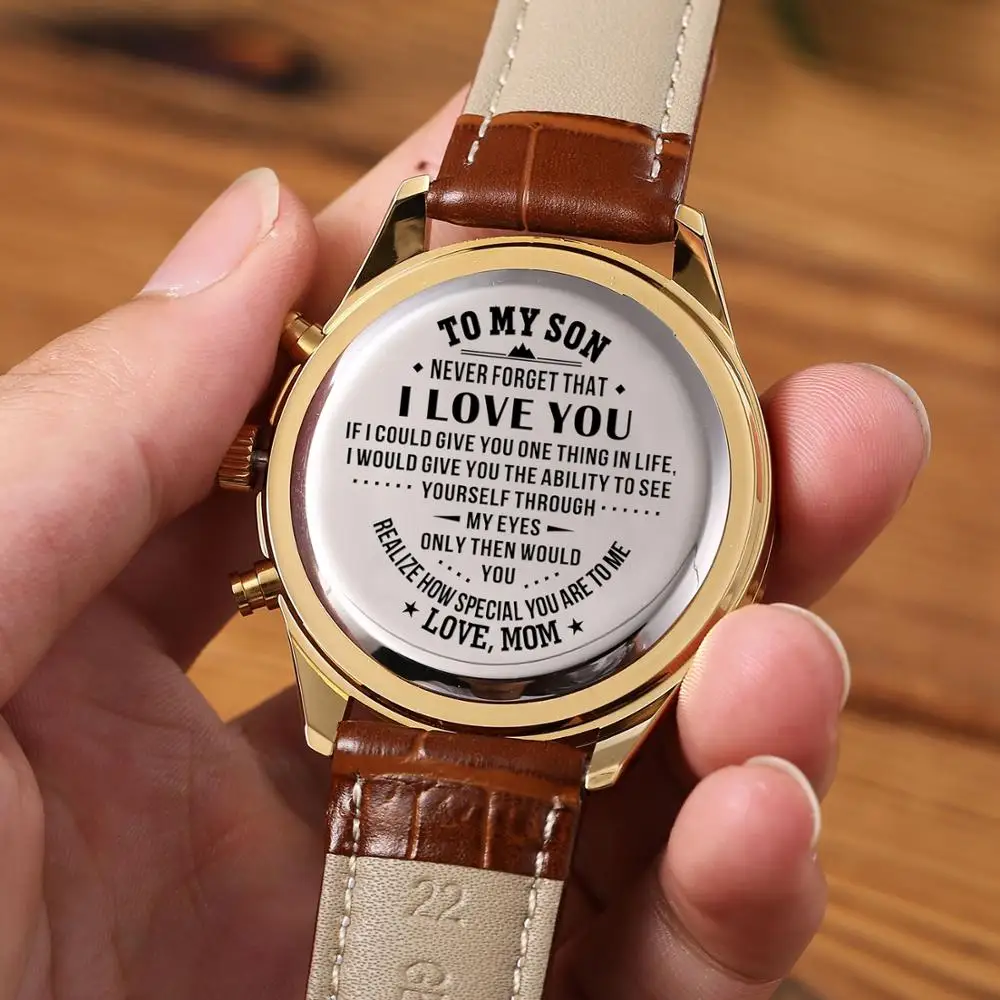 Mom To My Son Luxury Fashion Leisure 30m Waterproof Engraved Watches Calendar 24-hours Seconds Dail Analog Men Watches
Mom To My Son Luxury Fashion Leisure 30m Waterproof Engraved Watches Calendar 24-hours Seconds Dail Analog Men Watches
