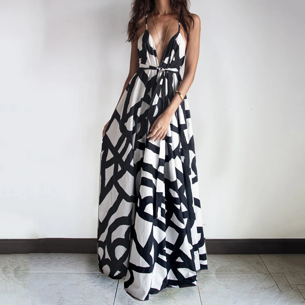 Summer Printing Sexy Low Cut Spaghetti Strap V Neck Floor Length Maxi Dress Backless Stretchy Night Out Party Dress
Summer Printing Sexy Low Cut Spaghetti Strap V Neck Floor Length Maxi Dress Backless Stretchy Night Out Party Dress