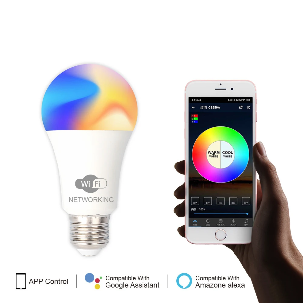 LED WIFI Smart Light Bulb 85-265V E27 15W Support Google Home& Alexa&APP RGB Dimmable LED Light
LED WIFI Smart Light Bulb 85-265V E27 15W Support Google Home& Alexa&APP RGB Dimmable LED Light