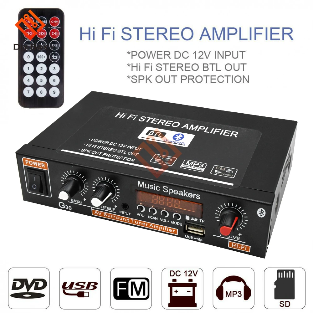 

G30 800W 12V 110V-220V DIY kit amplifier for speakers Digital Home Amplifier Bluetooth HIFI Stereo Subwoofer speakers in the car