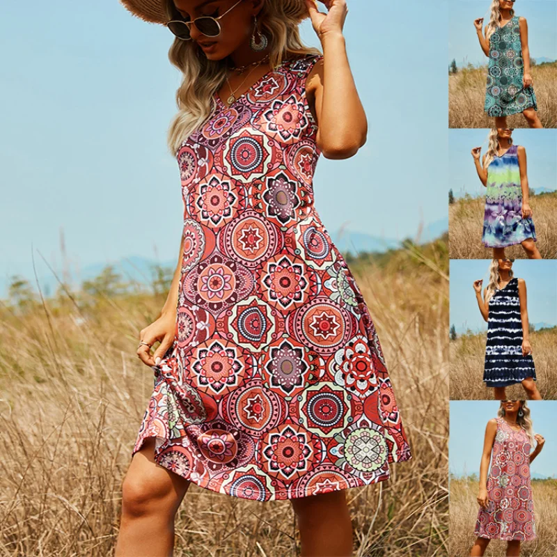 New Casual V Neck Sleeveless Tank Dress Summer Fashion Striped Beach Women Dress Elegant Tie-dye Ethnic Print Mini Dress Vestido
New Casual V Neck Sleeveless Tank Dress Summer Fashion Striped Beach Women Dress Elegant Tie-dye Ethnic Print Mini Dress Vestido