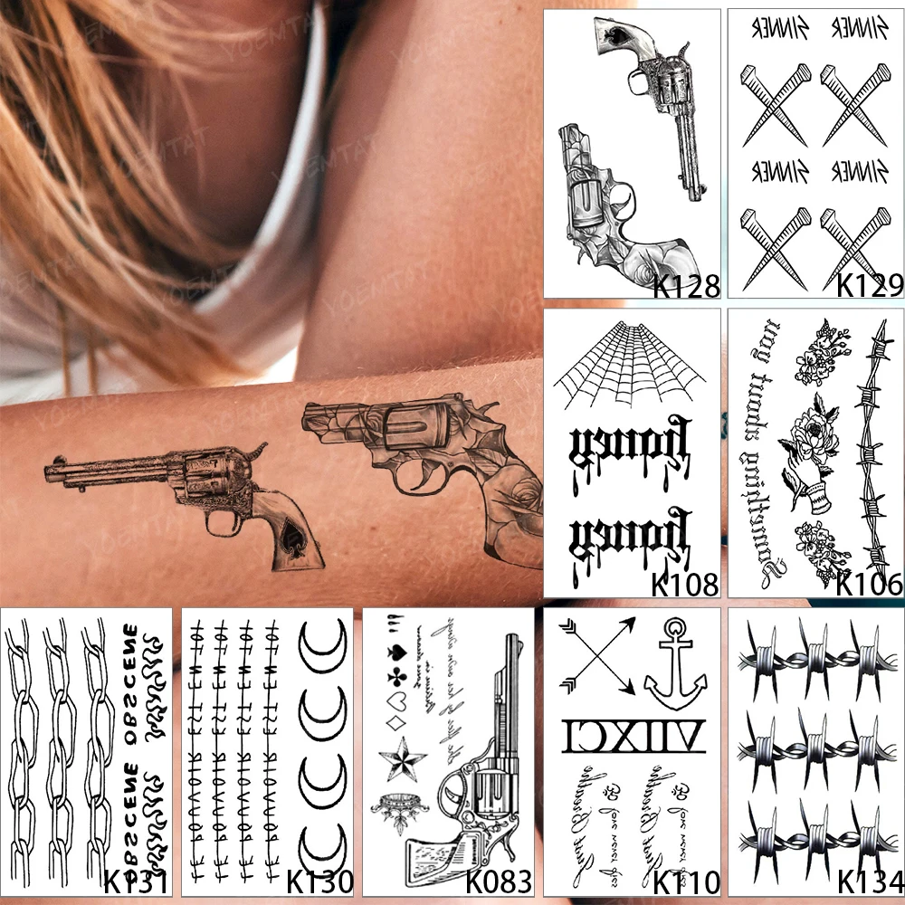 9pcs Waterproof Temporary Tattoo Sticker Set Pistol Cross Spider Web English Letter Flame Flash Tatoo Woman Man Cool Fake Tatto
9pcs Waterproof Temporary Tattoo Sticker Set Pistol Cross Spider Web English Letter Flame Flash Tatoo Woman Man Cool Fake Tatto