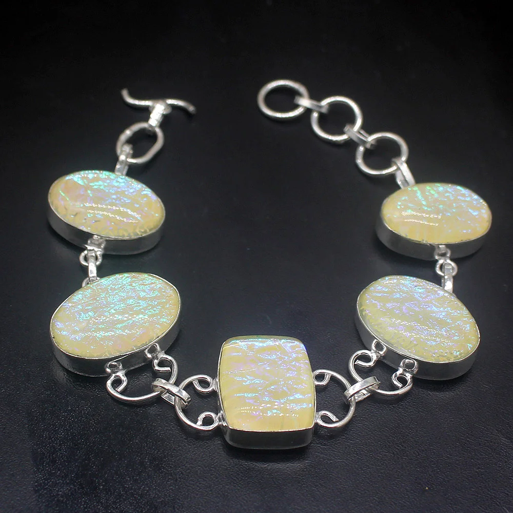 Gorgeous Fashion Yellow Dichroic Glass Silver Color Charms Links Bracelets For Women 8.25 Inch HD760
Gorgeous Fashion Yellow Dichroic Glass Silver Color Charms Links Bracelets For Women 8.25 Inch HD760