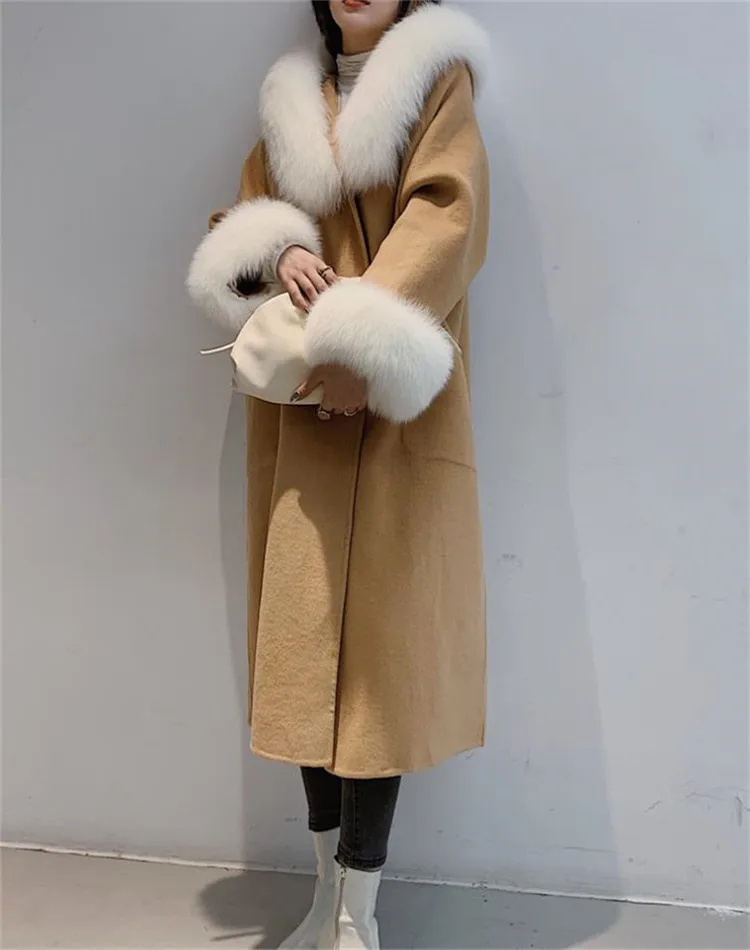 Real fox large fur collar double-sided cashmere woolen coat women's mid-length buttoned woolen coat 2020 winter new 
Real fox large fur collar double-sided cashmere woolen coat women's mid-length buttoned woolen coat 2020 winter new