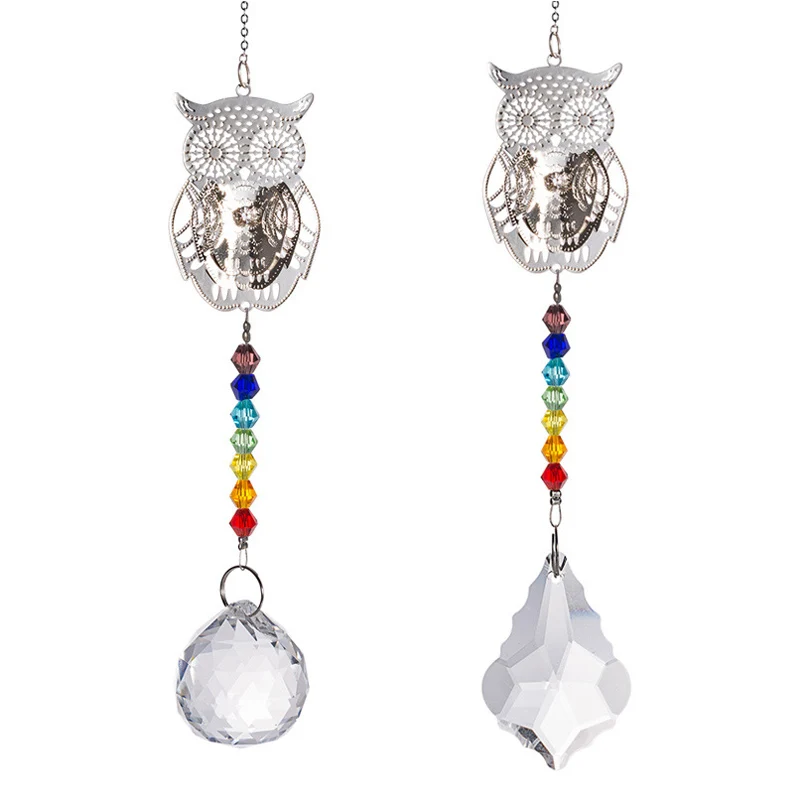 

3D Owl Suncatcher Aurora Borealis Window Hang Chandelier Prisms Rainbow Beads Chakra Suncatcher For Christmas Tree Pendant