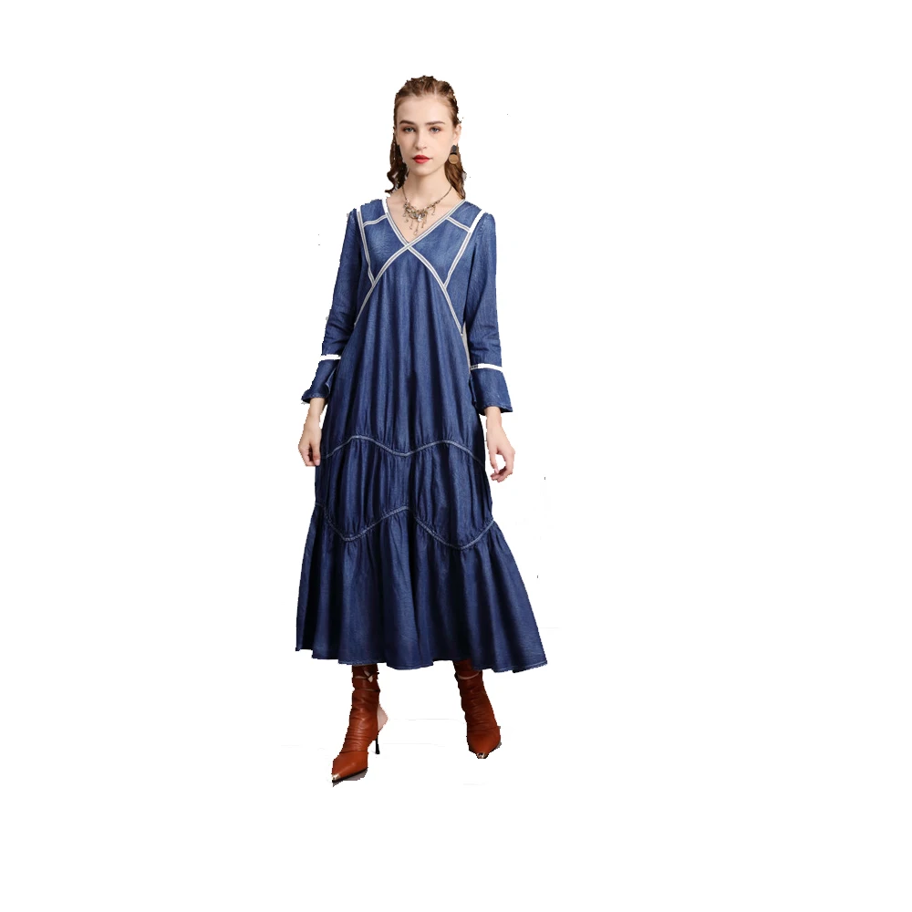 2021 Autumn V Neck Long Sleeves Pleated Vintage Style Ruffle Lap Denim Dress Loose Plus Size Robe Femme Vestido FS1129
2021 Autumn V Neck Long Sleeves Pleated Vintage Style Ruffle Lap Denim Dress Loose Plus Size Robe Femme Vestido FS1129