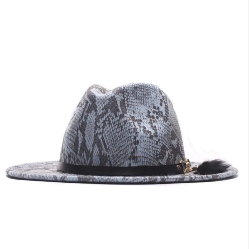 Women Men Fedora Hat Snake Print Wool Felt Fedora Hat Wide Brim Vintage Jazz Hat chapeau femme Autumn Winter Cap
Women Men Fedora Hat Snake Print Wool Felt Fedora Hat Wide Brim Vintage Jazz Hat chapeau femme Autumn Winter Cap