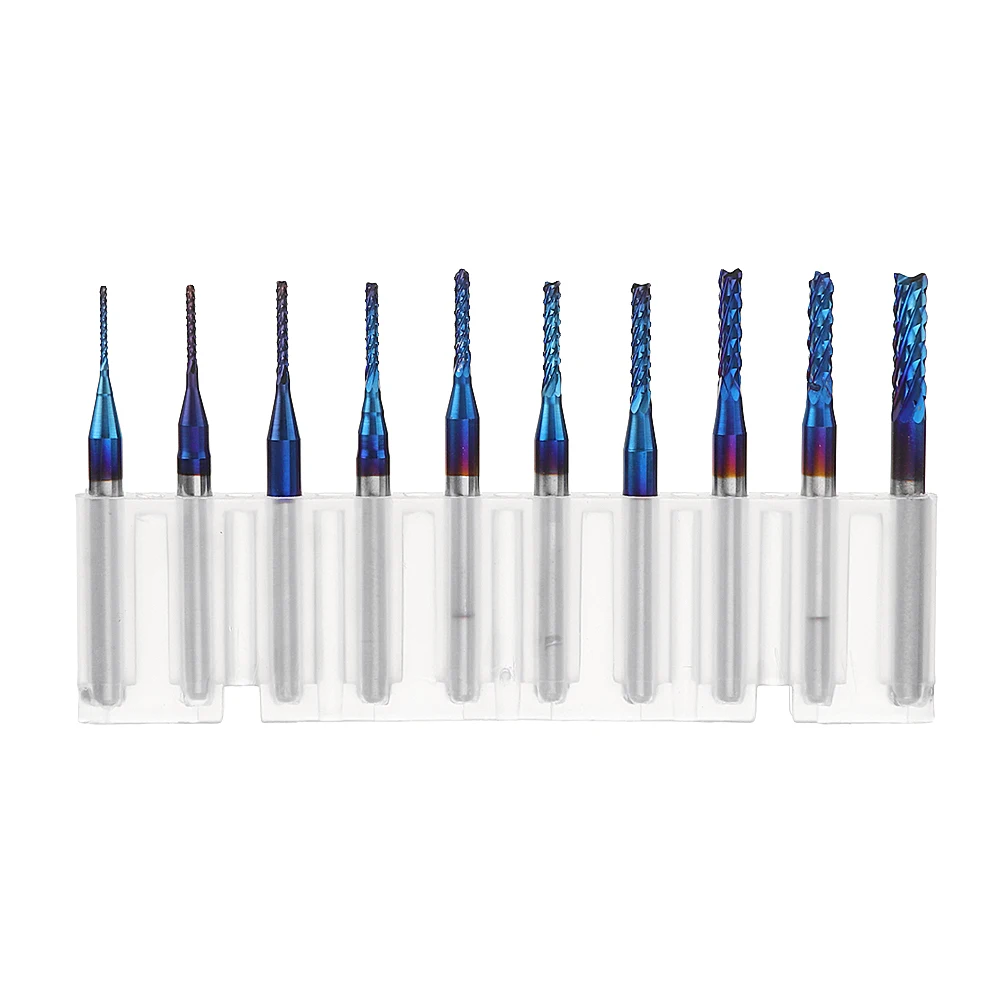 10pcs 0.8-3.175mm Blue NACO Coated PCB Bits Carbide Engraving Milling Cutter For CNC Tool Rotary Burrs
10pcs 0.8-3.175mm Blue NACO Coated PCB Bits Carbide Engraving Milling Cutter For CNC Tool Rotary Burrs