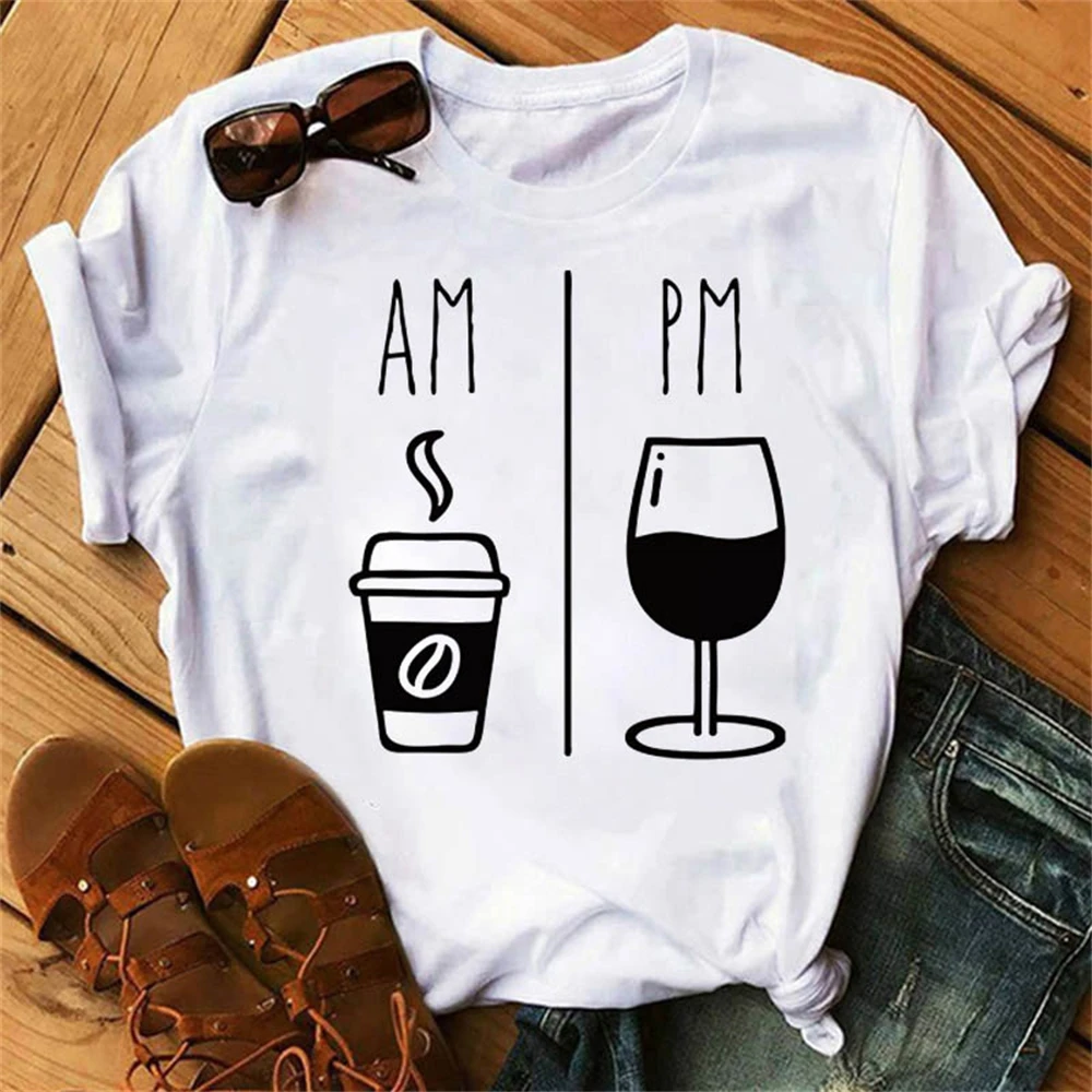 Fashion AM Coffee PM Red Wine Print T Shirts Women Tshirt Harajuku Funny Tee Summer Women Tops Short Sleeve T-shirt TX5986
Fashion AM Coffee PM Red Wine Print T Shirts Women Tshirt Harajuku Funny Tee Summer Women Tops Short Sleeve T-shirt TX5986