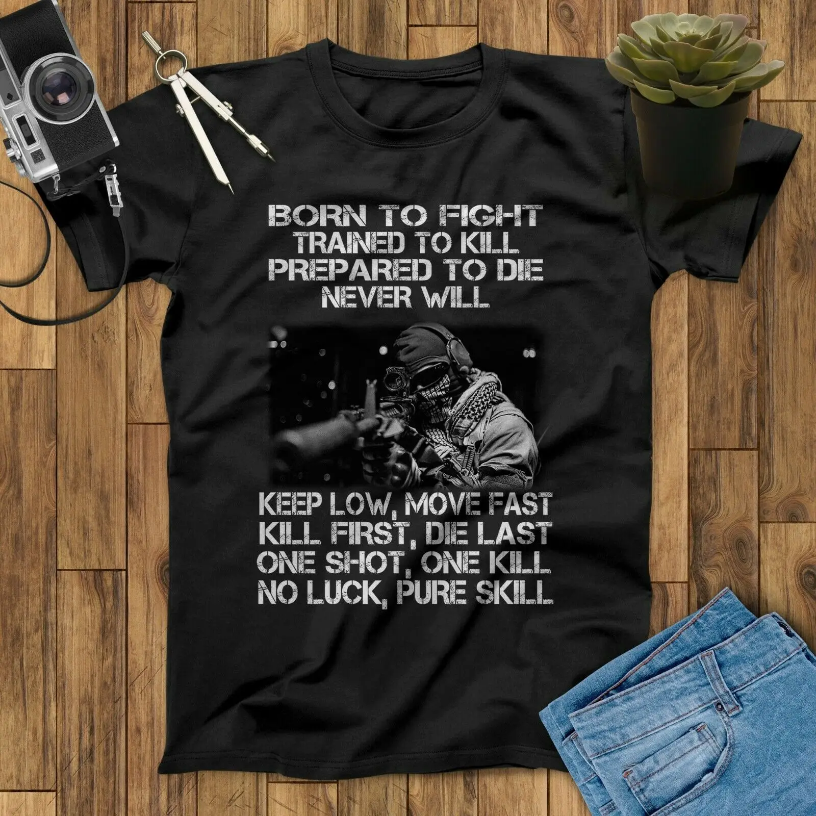 Trained To Kill Keep Low Move Fast One Shot One Kill. Sniper T-Shirt. Summer Cotton O-Neck Short Sleeve Mens T Shirt New S-3XL