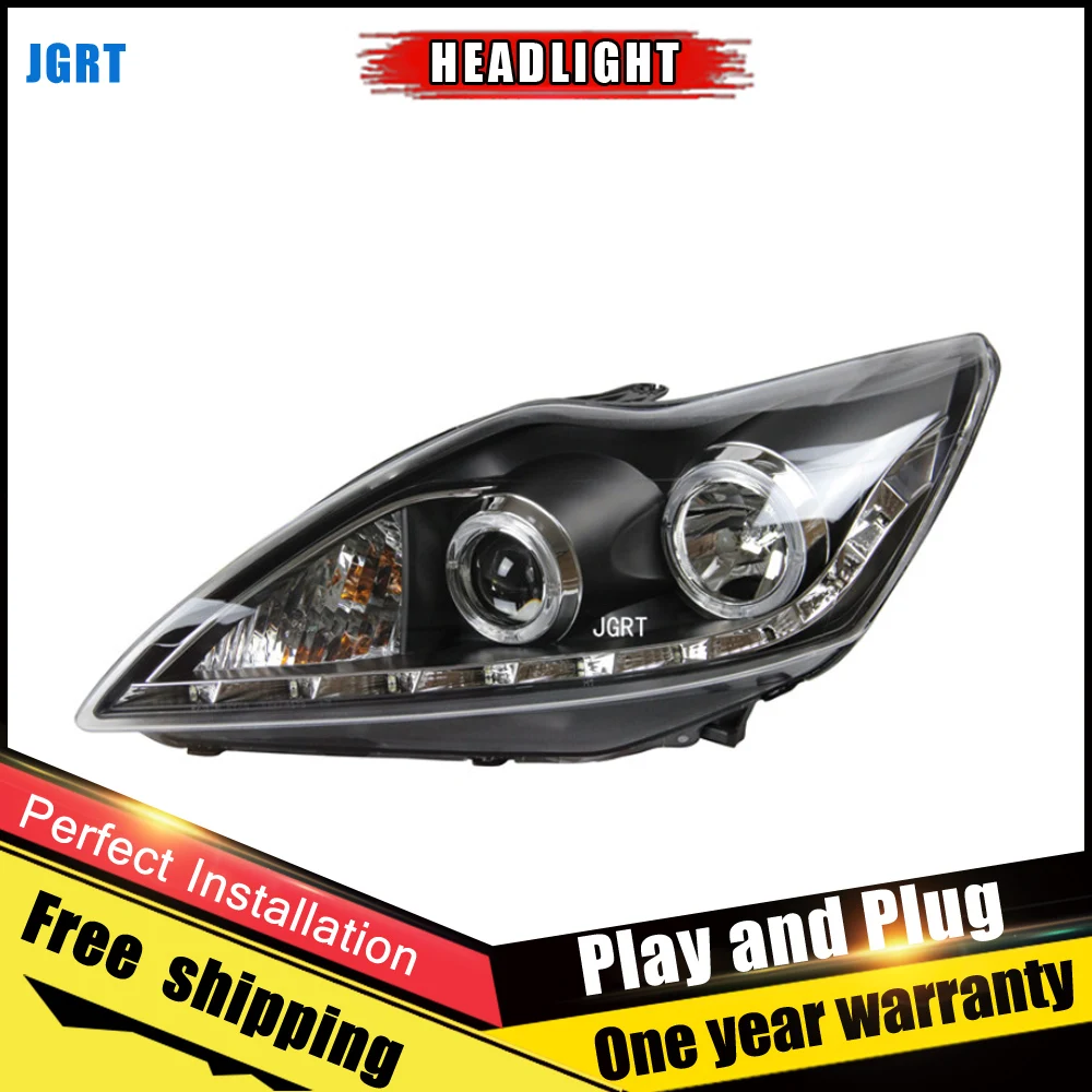 2PCS Car Style LED headlights for Ford Focus 2010-2013 for Focus head lamp LED DRL Lens Double Beam H7 HID Xenon bi xenon lens