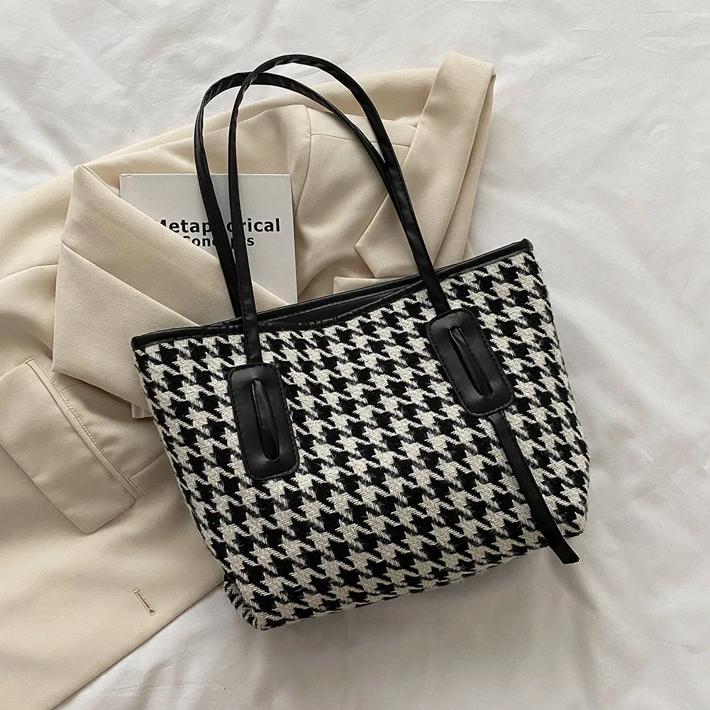 Vintage Houndstooth Print Shoulder Bag Women Large Shopping Bags Casual Leather Large Capacity Reusable Handbag
Vintage Houndstooth Print Shoulder Bag Women Large Shopping Bags Casual Leather Large Capacity Reusable Handbag
