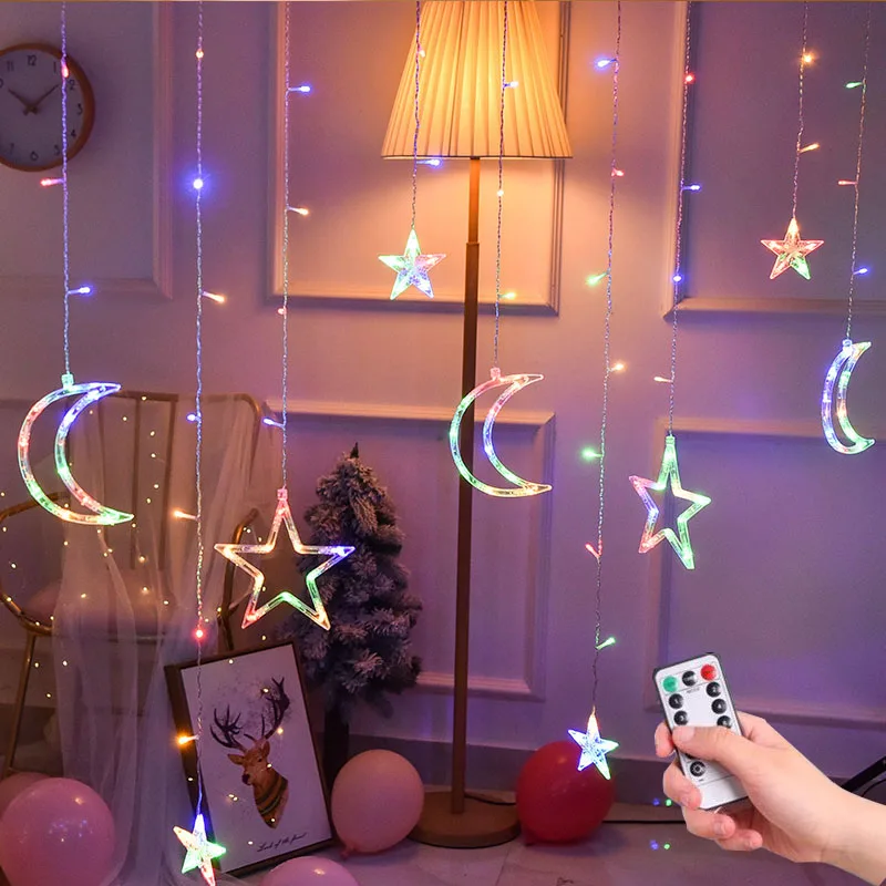 LED icicle Star Moon Lamp Fairy Curtain String Lights Christmas Garland Outdoor For Bar Home Wedding Party Garden Window Decor
LED icicle Star Moon Lamp Fairy Curtain String Lights Christmas Garland Outdoor For Bar Home Wedding Party Garden Window Decor