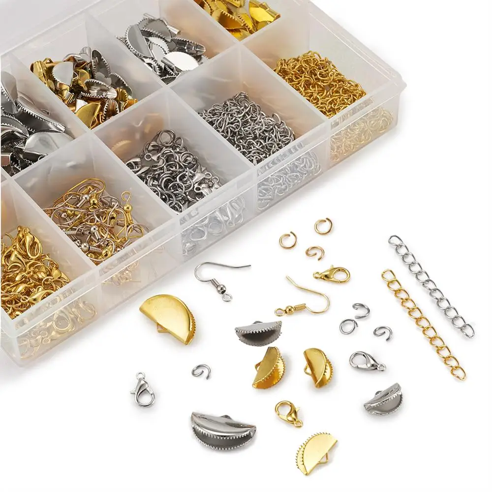 400pcs/Set Jewelry Findings with Iron Ribbon Ends Lobster Claw Clasps Jump Rings Earring Hooks Chain Extender for DIY Making
400pcs/Set Jewelry Findings with Iron Ribbon Ends Lobster Claw Clasps Jump Rings Earring Hooks Chain Extender for DIY Making