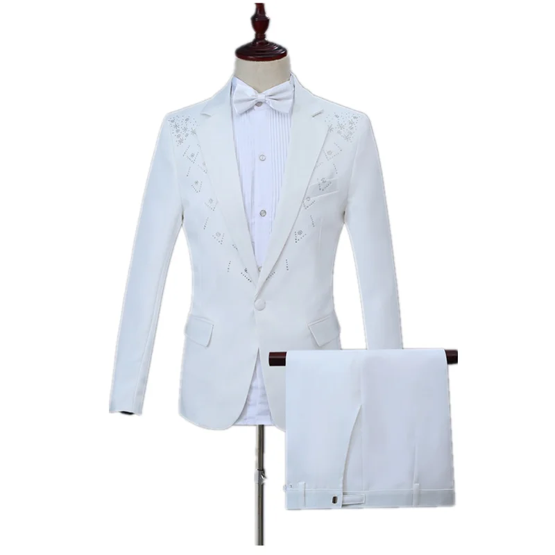 Party wedding focus fashion men's two-edge inlay diamond embellished suit 2 piece white casual boxer collar suit set (coat+pant)
Party wedding focus fashion men's two-edge inlay diamond embellished suit 2 piece white casual boxer collar suit set (coat+pant)