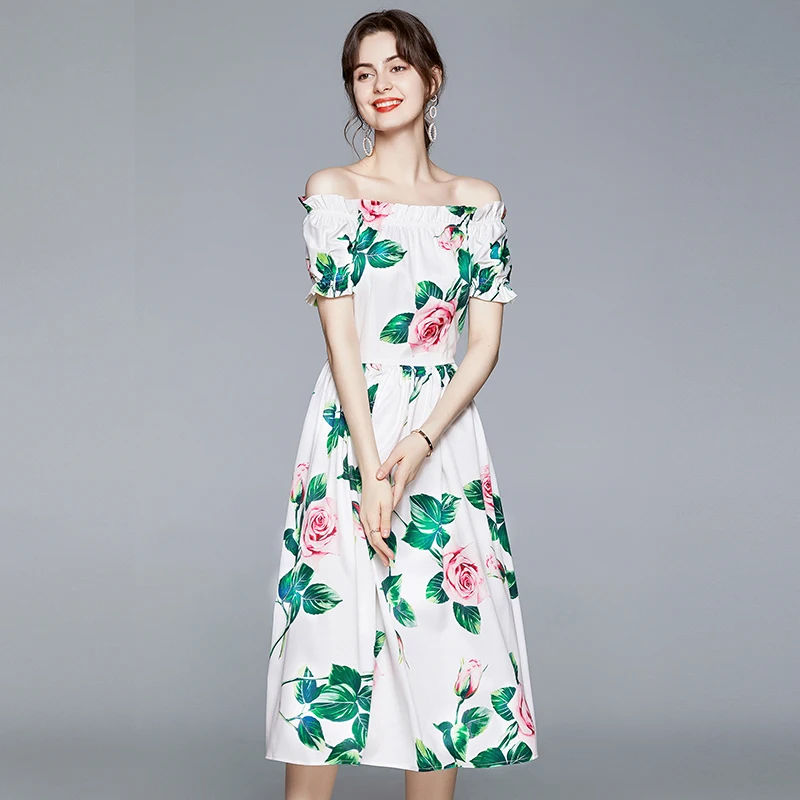 Merchall Summer Runway Sicily Floral Beach Dress Women's Dress Slash Neck Puff Sleeve Rose Floral-Print Vacation Midi Dresses
Merchall Summer Runway Sicily Floral Beach Dress Women's Dress Slash Neck Puff Sleeve Rose Floral-Print Vacation Midi Dresses