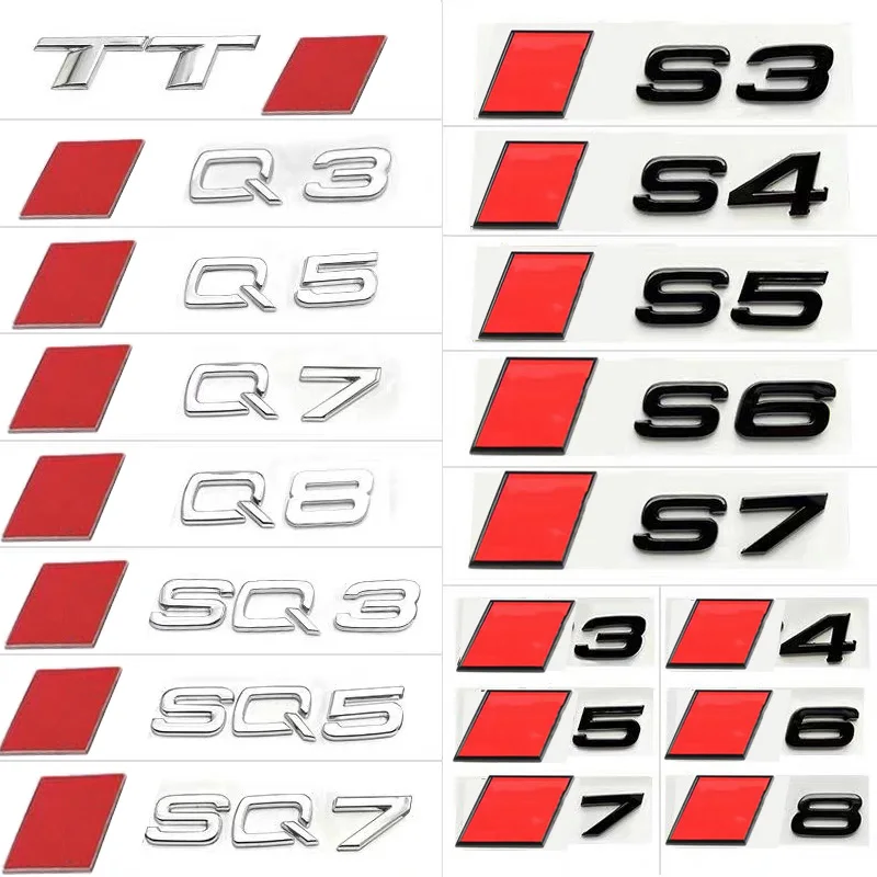 3D хромированные наклейки для Audi S3 S4 S5 S6 S7 S8 RS3 RS4 RS5 RS6 RS7 RS8 SQ3 SQ5 SQ7 SQ8 TT TTS RSQ3 RSQ5 RSQ7 |