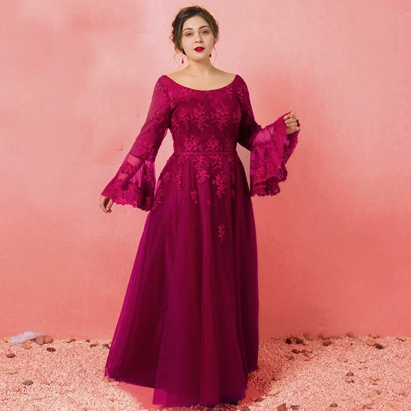 Evening Dress O-Neck Embridery Backless Ruched Full Sleeves Burgundy A-Line Floor-Length New Plus Size Women Formal Gowns D830
Evening Dress O-Neck Embridery Backless Ruched Full Sleeves Burgundy A-Line Floor-Length New Plus Size Women Formal Gowns D830