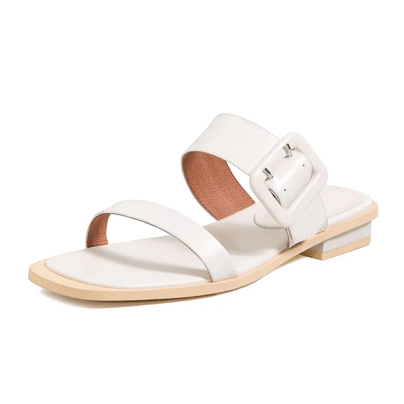 Genuine Leather Women Slippers Buckle Decoration Low Heels Summer Shoes for Woman Fashion Candy Colors Ladies Casual Shoes 
Genuine Leather Women Slippers Buckle Decoration Low Heels Summer Shoes for Woman Fashion Candy Colors Ladies Casual Shoes