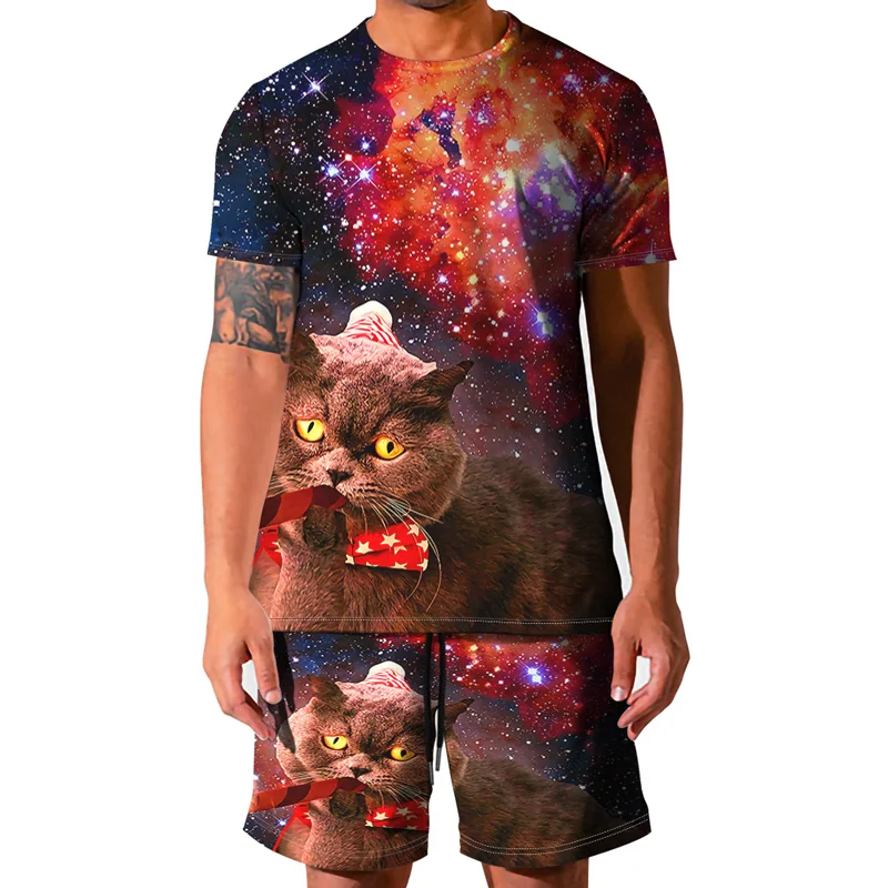 Summer New Style 3D Animal Cat Print Men's Tshirt + Shorts 2-Piece Loose Large Size Leisure Suit Outdoor Sports Fitness Clothing
Summer New Style 3D Animal Cat Print Men's Tshirt + Shorts 2-Piece Loose Large Size Leisure Suit Outdoor Sports Fitness Clothing