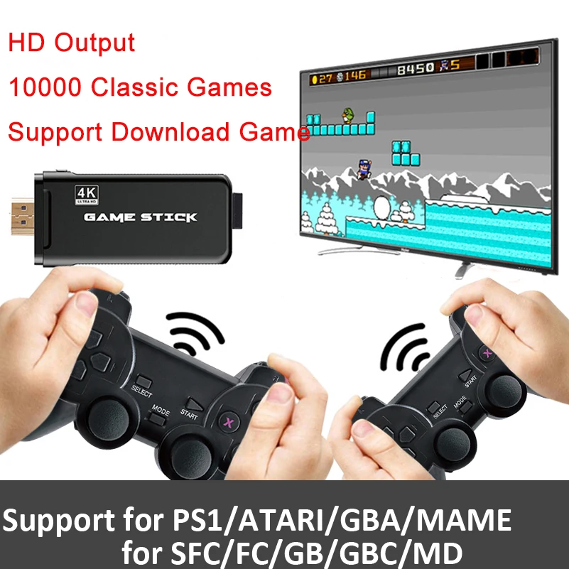 Retro Video Game Console with 2.4G Wireless Controller Built in 10000 Classic Games Support For PS1/GBA Game 4K Video Console 
Retro Video Game Console with 2.4G Wireless Controller Built in 10000 Classic Games Support For PS1/GBA Game 4K Video Console