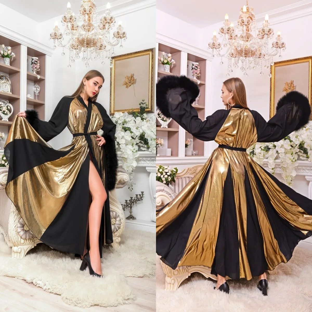 Черные шифоновые золотые свадебные платья для фотосессии с длинными рукавами меховая ночная рубашка для фотосъемки вечеринки с разрезом спереди халат женские платья
Черные шифоновые золотые свадебные платья для фотосессии с длинными рукавами меховая ночная рубашка для фотосъемки вечеринки с разрезом спереди халат женские платья
