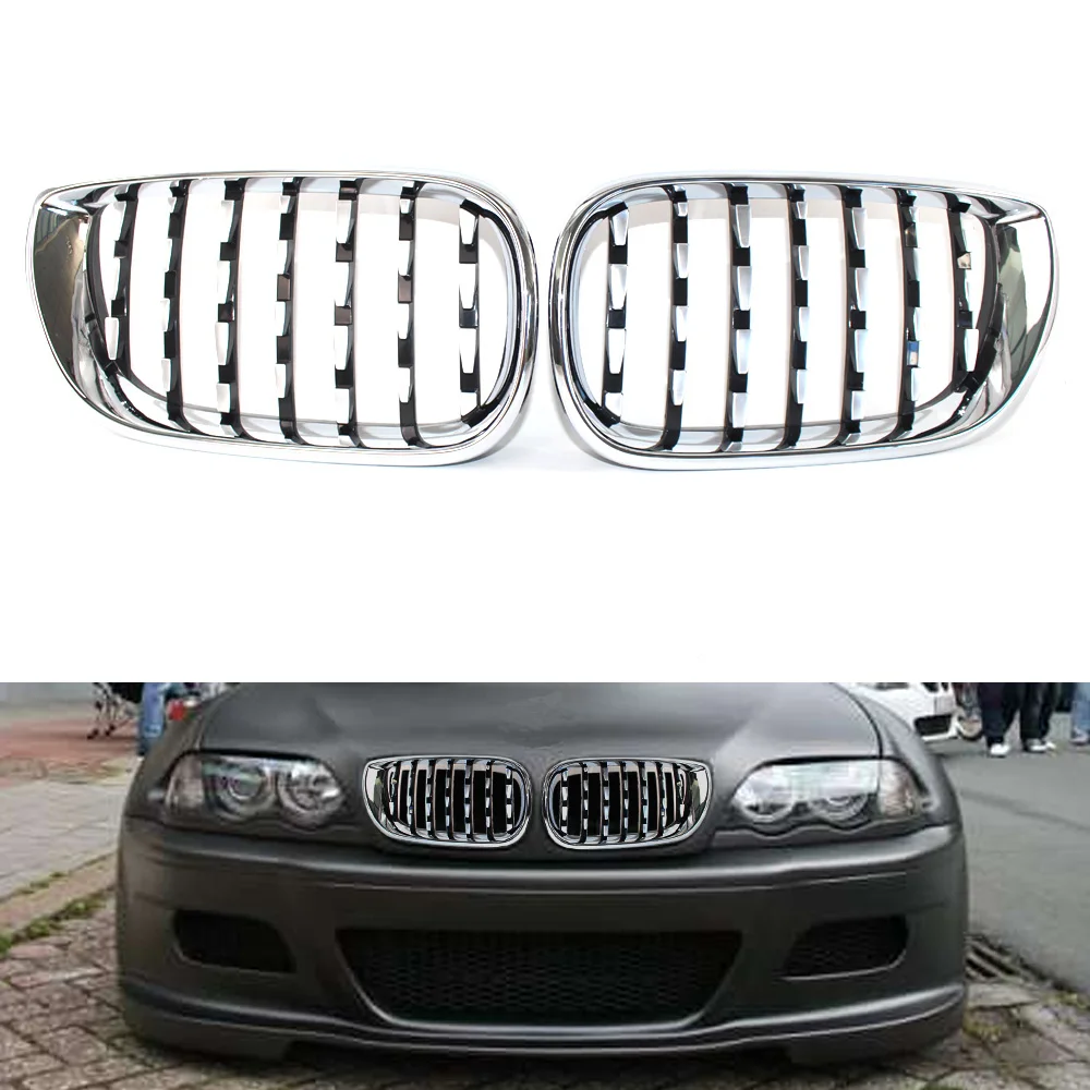 

Front Chrome Grill Latest Diamond Metero Style For BMW E46 02-05 3 Series 320i 325i 330i 330xi 325xi 4 Ｄoor Sedan Facelift