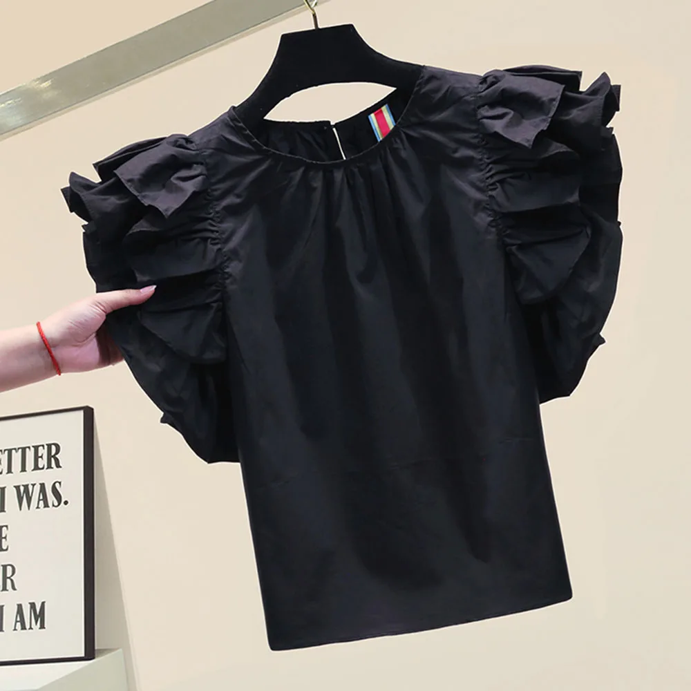 2022 Summer Women Blouse Japanese Style Round Neck Flying Sleeves Short Tops Black Casual Top Korean Fashion Slim Solid Shirt
2022 Summer Women Blouse Japanese Style Round Neck Flying Sleeves Short Tops Black Casual Top Korean Fashion Slim Solid Shirt