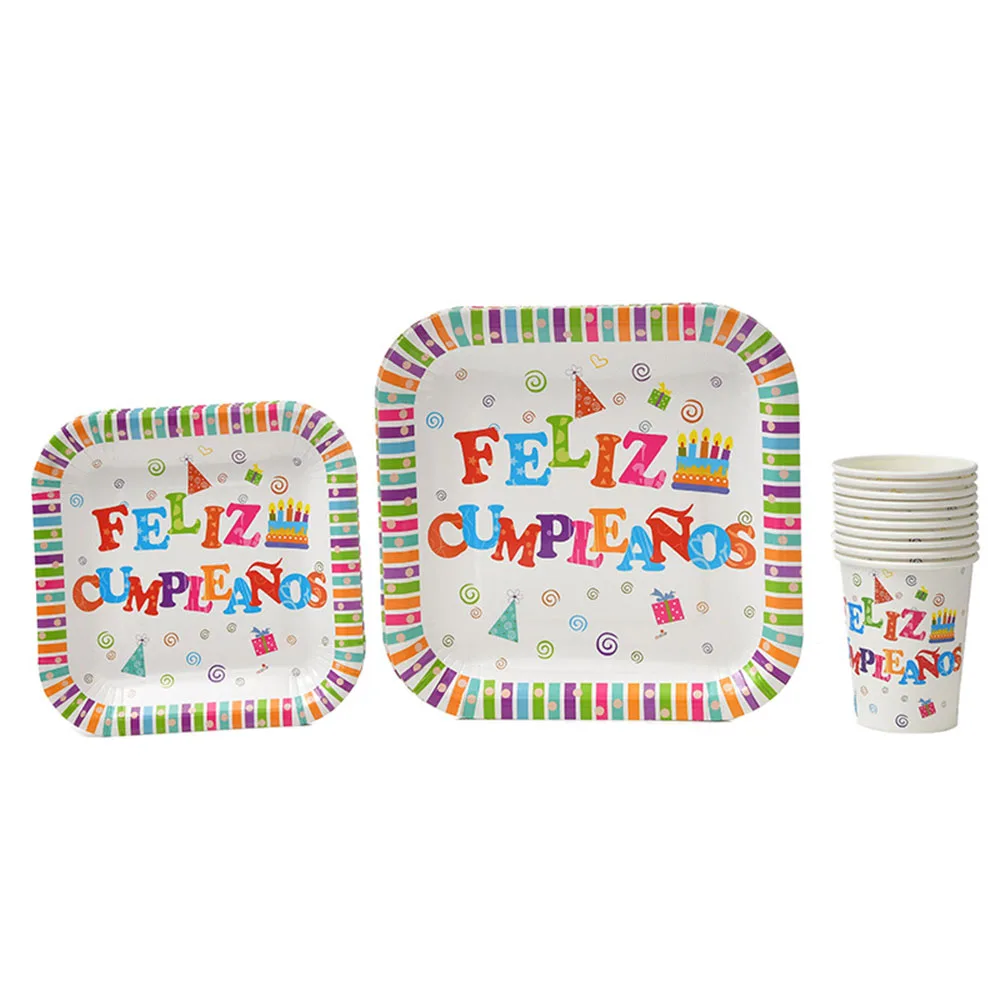 Spanish Feliz Cumpleanos Happy Birthday Party Disposable Tableware Sets Square Plates Cups Napkins for Baby Shower Party Supply
Spanish Feliz Cumpleanos Happy Birthday Party Disposable Tableware Sets Square Plates Cups Napkins for Baby Shower Party Supply
