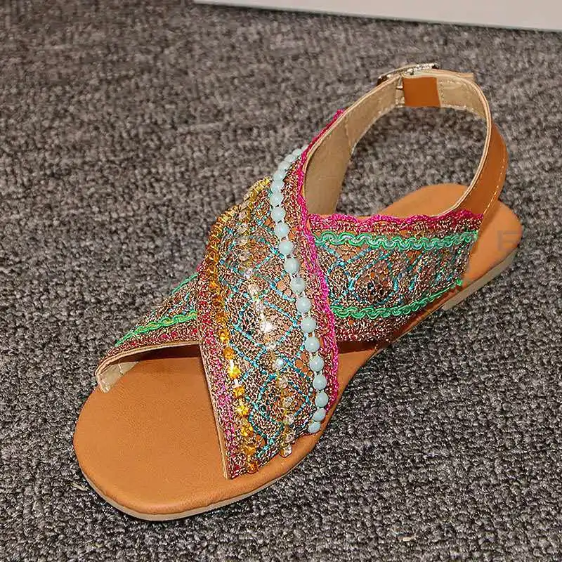 Summer Ethinc Women Sandals Back Strap Buckle String Beads Striped Flat Rubber Sole Retro Luxury Casual Shoes Ladies Female 2021
Summer Ethinc Women Sandals Back Strap Buckle String Beads Striped Flat Rubber Sole Retro Luxury Casual Shoes Ladies Female 2021
