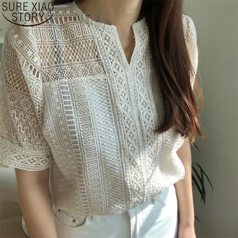 2022 Summer New Cotton Shirt Women Blouses Korean Fashion Hook Flower Hollow Crochet with Lining Short Sleeve Tops Blusas 15294
2022 Summer New Cotton Shirt Women Blouses Korean Fashion Hook Flower Hollow Crochet with Lining Short Sleeve Tops Blusas 15294
