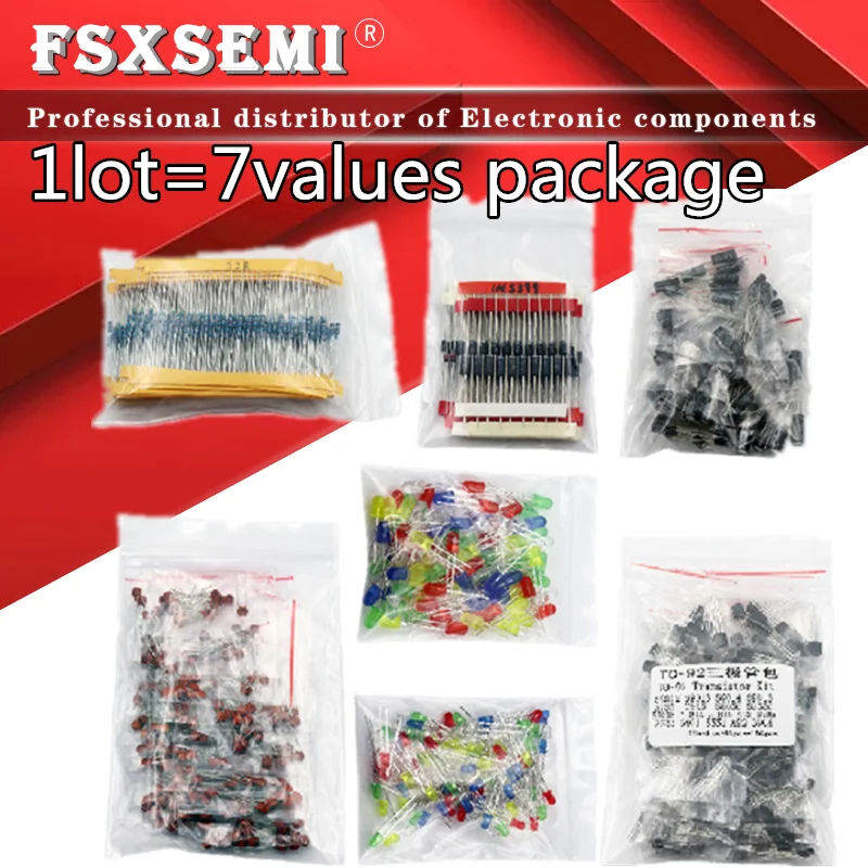 Metal film Resistor assortment kit led diodes Electrolytic Capacitor Ceramic set transistor Pack diy electronic components Kits
Metal film Resistor assortment kit led diodes Electrolytic Capacitor Ceramic set transistor Pack diy electronic components Kits