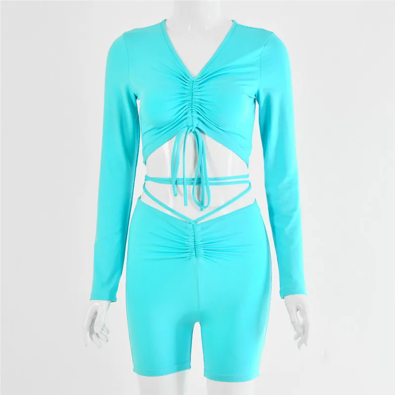 CHRONSTYLE 2 Piece Set Women Tops Shorts Tracksuits 2020 Sexy V-neck Club Set Draped Halter T-shirt Bandage Shorts Ropa Mujer
CHRONSTYLE 2 Piece Set Women Tops Shorts Tracksuits 2020 Sexy V-neck Club Set Draped Halter T-shirt Bandage Shorts Ropa Mujer