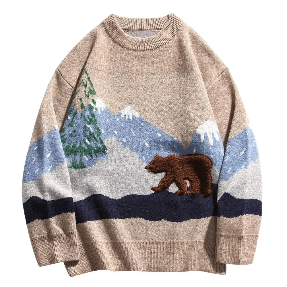 Snow Mountain Bear Patchwork Knitted Jumper Sweaters Streetwear Mens Hip Hop Harajuku Casual Knitwear Fashion Knit Tops
Snow Mountain Bear Patchwork Knitted Jumper Sweaters Streetwear Mens Hip Hop Harajuku Casual Knitwear Fashion Knit Tops