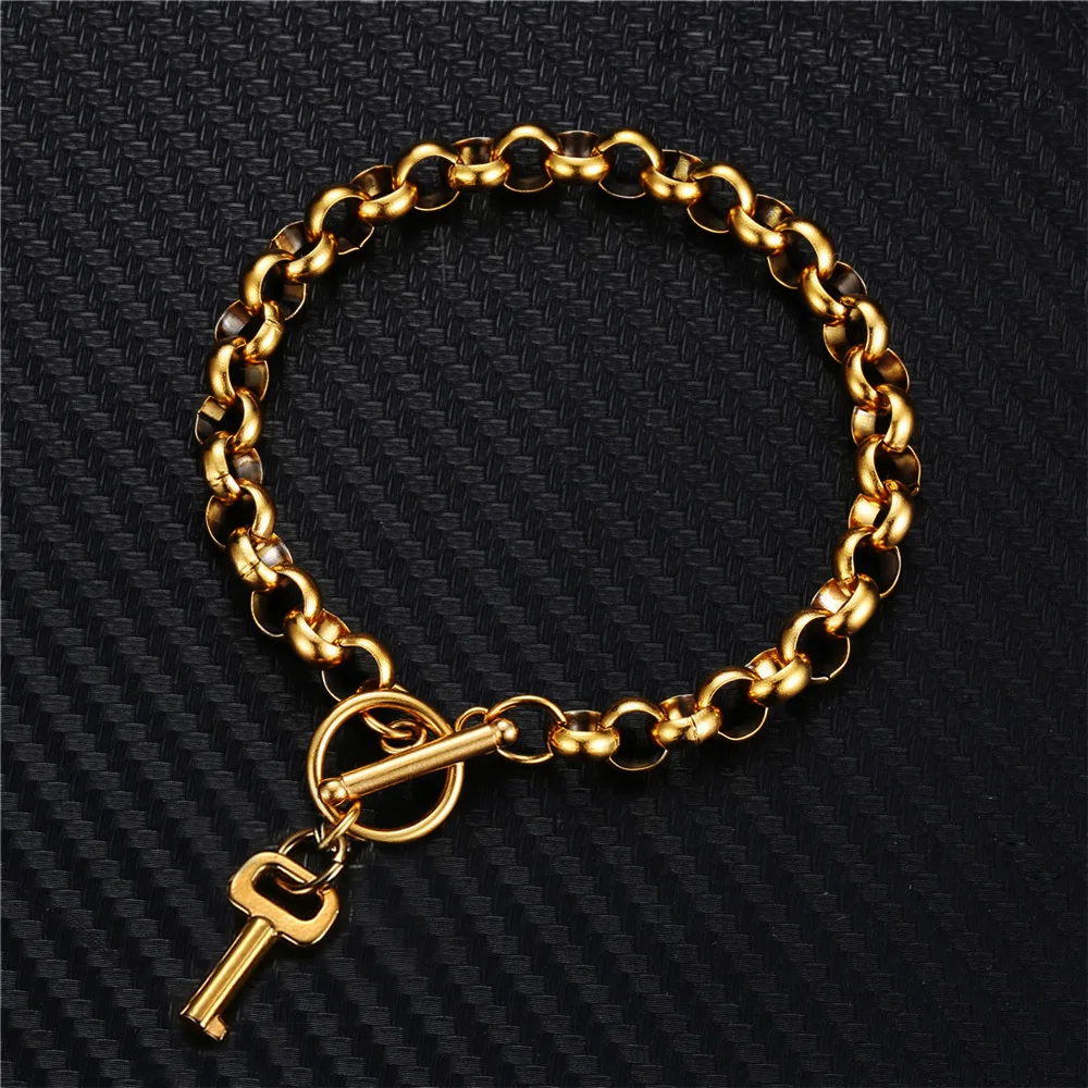 Kpop Key Charm Bracelet Homme Gold Silver Color Stainless Steel Chain Bracelets for Women Men Jewelry female 2020
Kpop Key Charm Bracelet Homme Gold Silver Color Stainless Steel Chain Bracelets for Women Men Jewelry female 2020