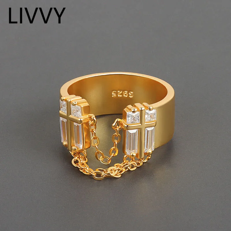 LIVVY New Arrival Personality Design Simple Zircon Tassel Chain Wide Ring for Women Fashion Temperament Jewelry Adjustable
LIVVY New Arrival Personality Design Simple Zircon Tassel Chain Wide Ring for Women Fashion Temperament Jewelry Adjustable