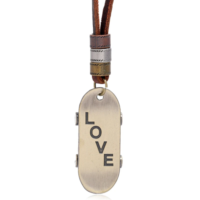 Boho Vintage Adjustable Leather Cloak Chain Necklace Alloy Skateboard LOVE Pendant Long Chain Necklace Unisex Punk Jewelry
Boho Vintage Adjustable Leather Cloak Chain Necklace Alloy Skateboard LOVE Pendant Long Chain Necklace Unisex Punk Jewelry