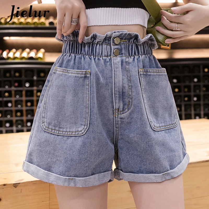 Jielur Cuffed Denim Shorts for Women Casual Button Loose Pockets Jeans Womens High Waist Shorts Female Blue S-5XL Size Summer
Jielur Cuffed Denim Shorts for Women Casual Button Loose Pockets Jeans Womens High Waist Shorts Female Blue S-5XL Size Summer