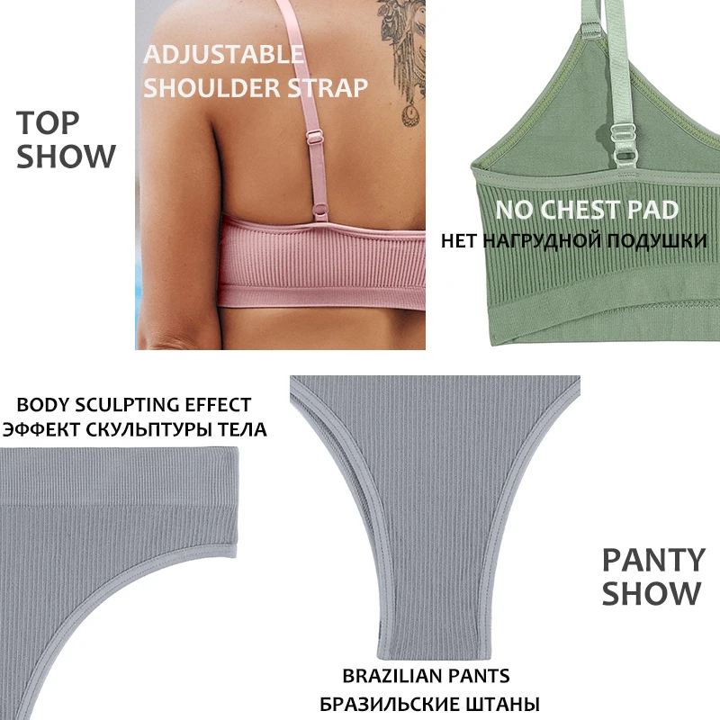 FINETOO Women Seamless Underwear Set Sexy Fitness Woman Top+ Thong Femme Sports Bra Bikini Lingerie Set Push Up Cropped Top Girl 
FINETOO Women Seamless Underwear Set Sexy Fitness Woman Top+ Thong Femme Sports Bra Bikini Lingerie Set Push Up Cropped Top Girl