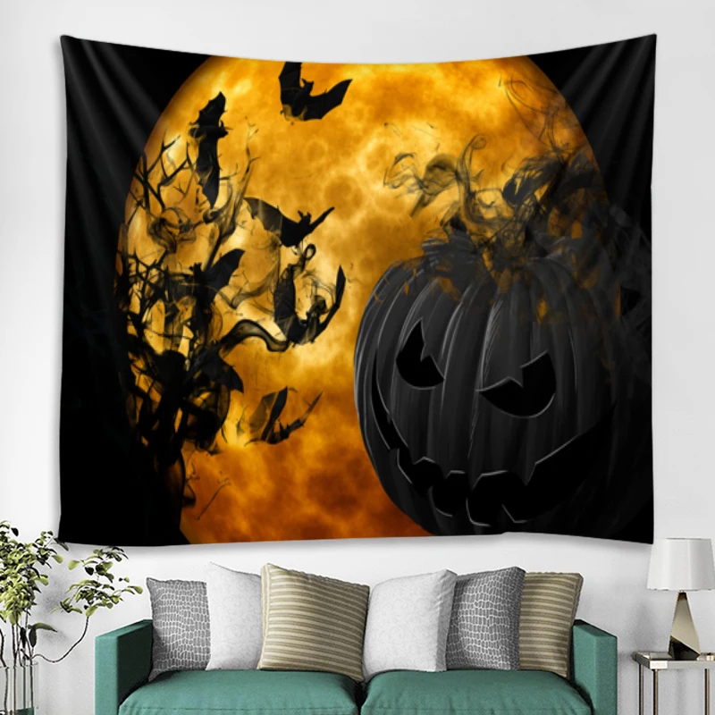 

Halloween Tapestry Art Blanket Curtain Hanging Home Bedroom Living Room Decoration Ghost Scary Pumpkin Skull Bat Castle