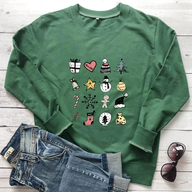 

Colored Favorite Christmas Things Sweatshirt Kawaii Women Winter Long Sleeve Merry Xmas Holiday Pullovers