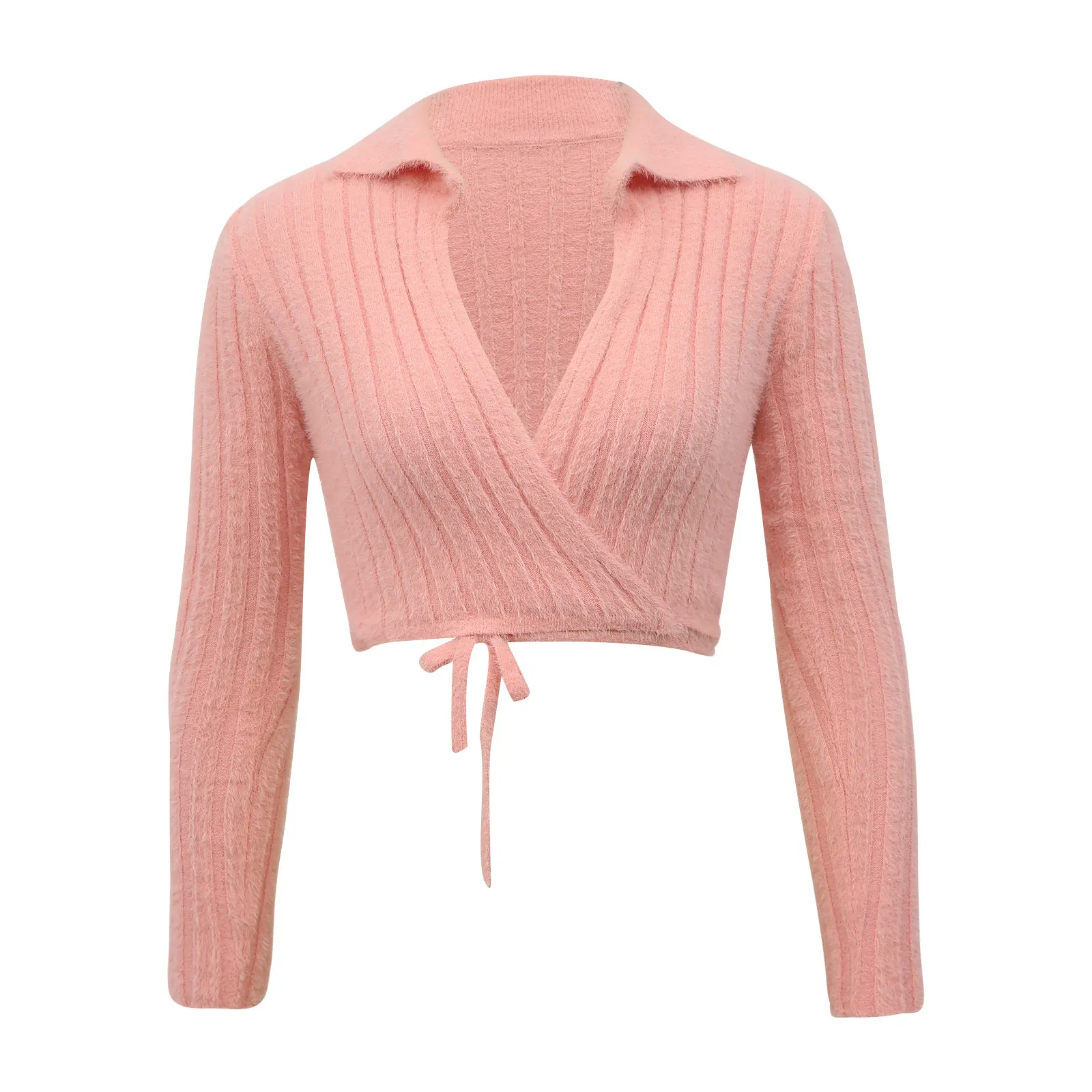 Women Cross Knit Cardigan, Adults Tie-up Solid Color Long Sleeve Turn-down Collar Crop Tops
Women Cross Knit Cardigan, Adults Tie-up Solid Color Long Sleeve Turn-down Collar Crop Tops